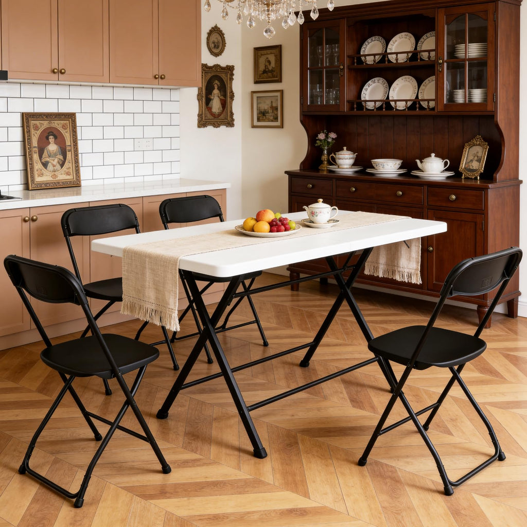 Black Plastic Folding Chairs, 10 Pack Steel Frame 350lbs Capacity M8852