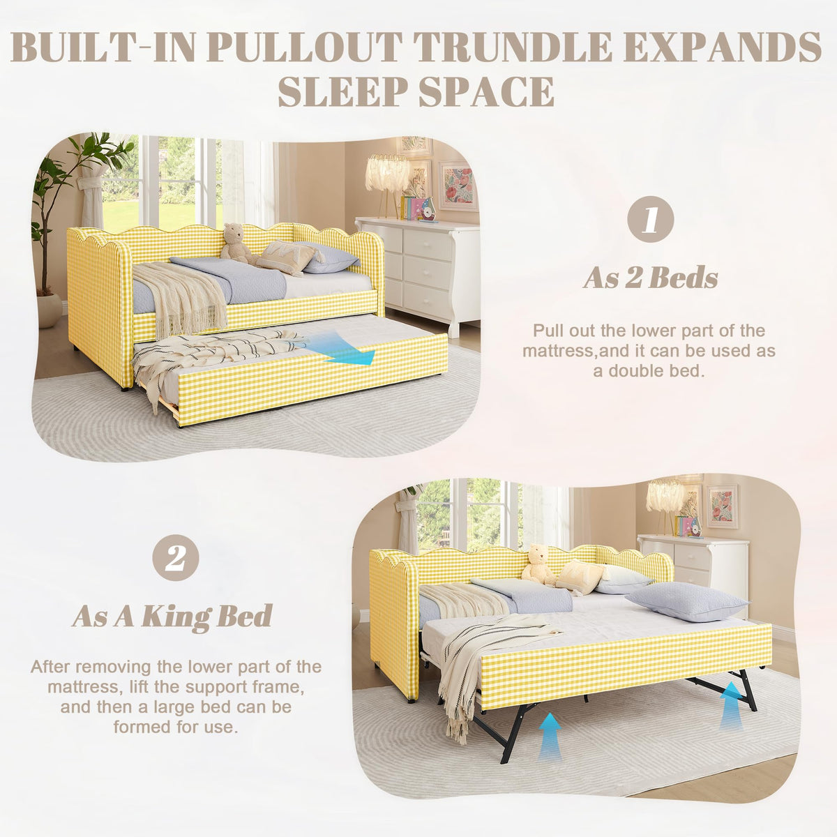Twin Size Linen Upholstered Daybed with Trundle V908569
