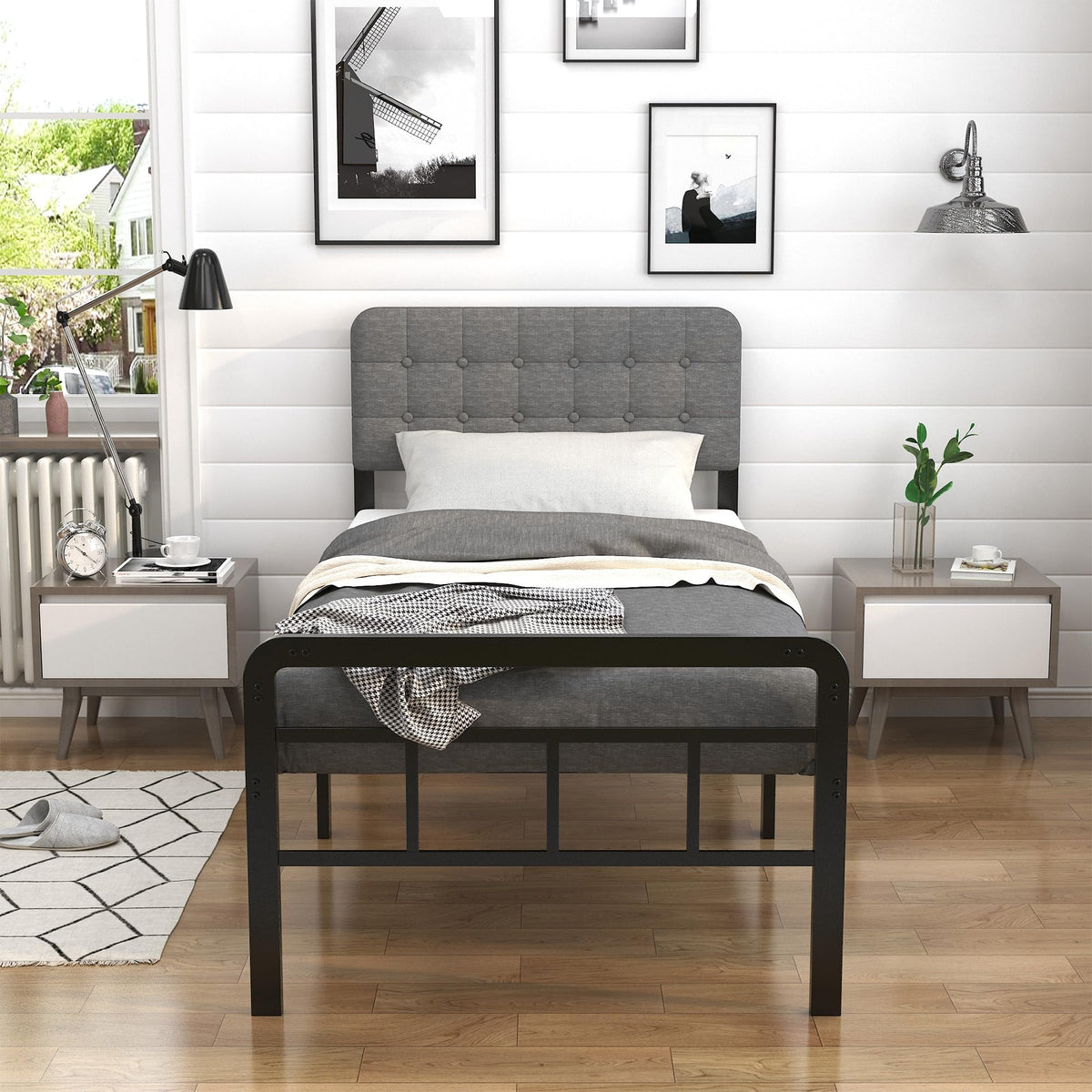 16 Inch Twin XL Upholstered Metal Bed Frame G885