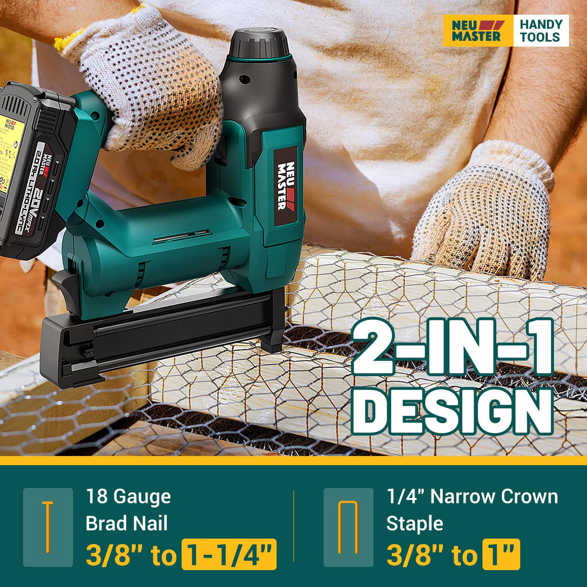 Cordless 18 Gauge 2 in 1 Brad Nailer/Staple Gun with Battery U888