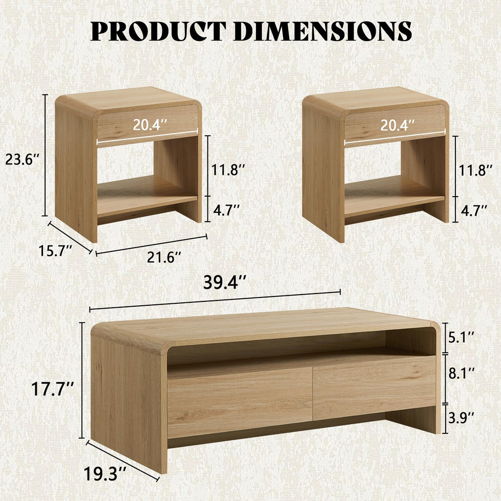 3-Piece Coffee Table Set with 2 End Tables H705