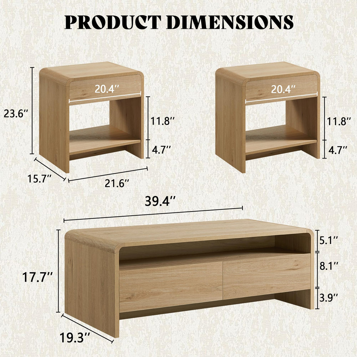 3-Piece Coffee Table Set with 2 End Tables H705