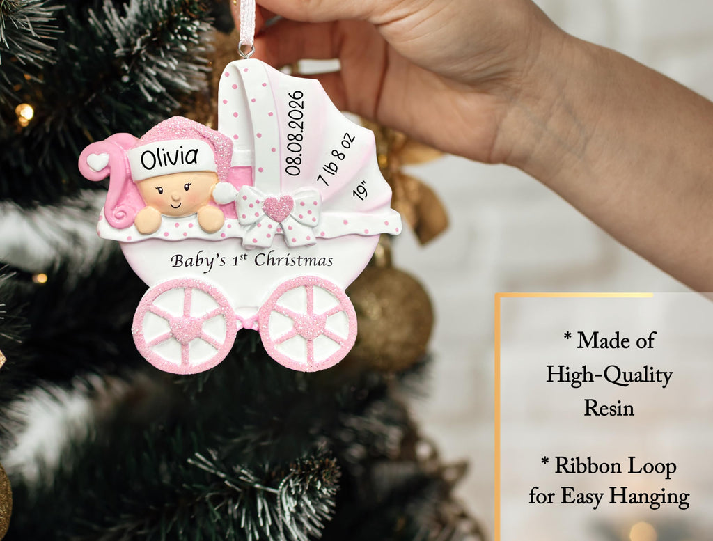 Baby's First Christmas Ornament 2026 Pink Stroller A528