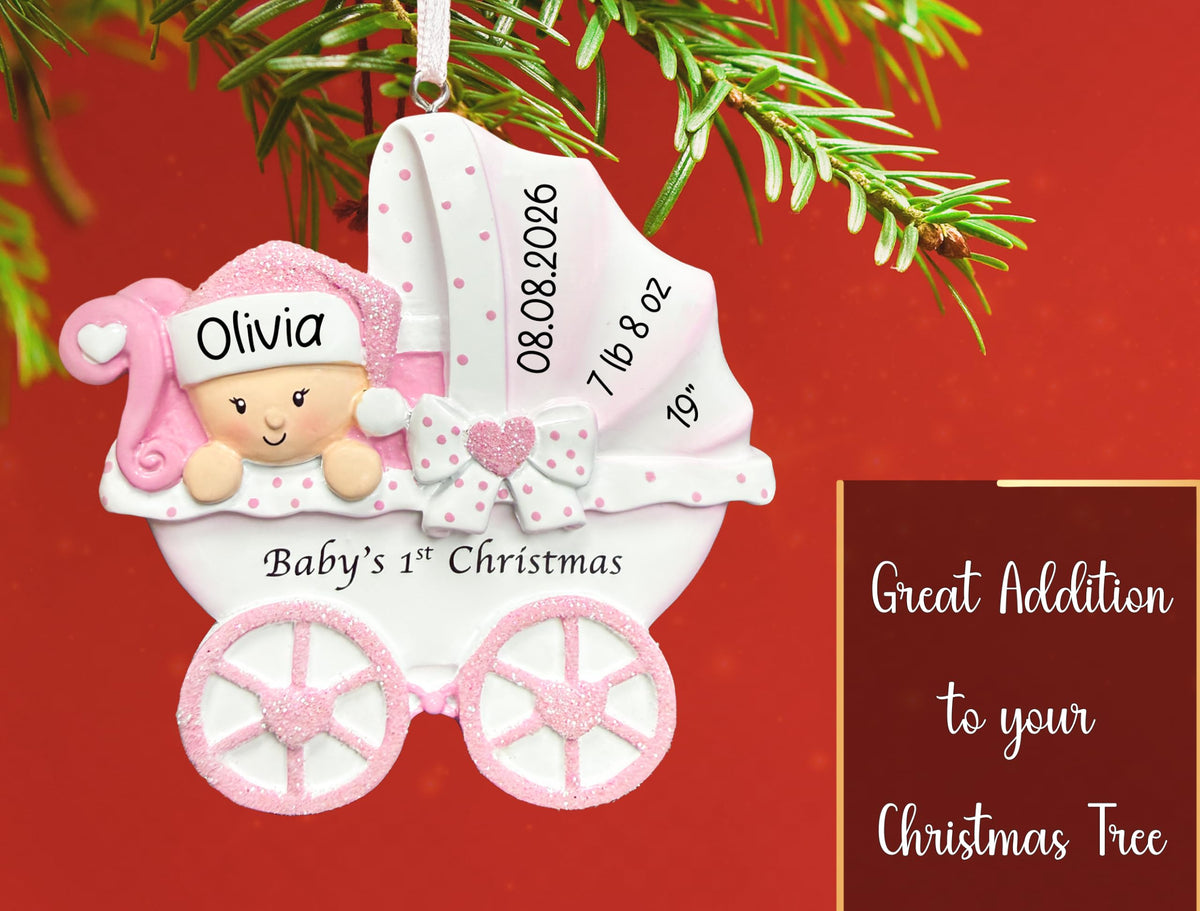 Baby's First Christmas Ornament 2026 Pink Stroller A528
