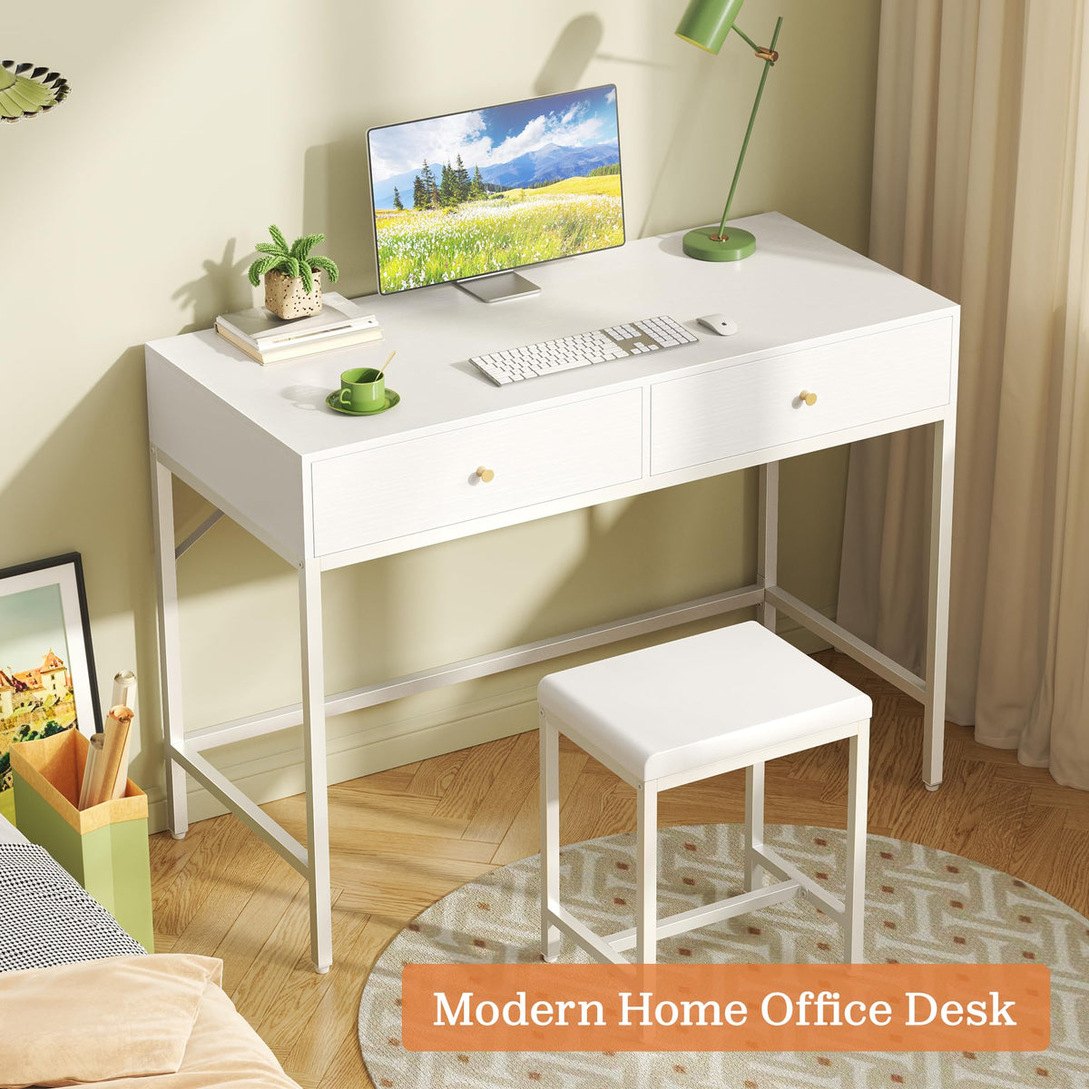 White Desk with 2 Drawers G94402