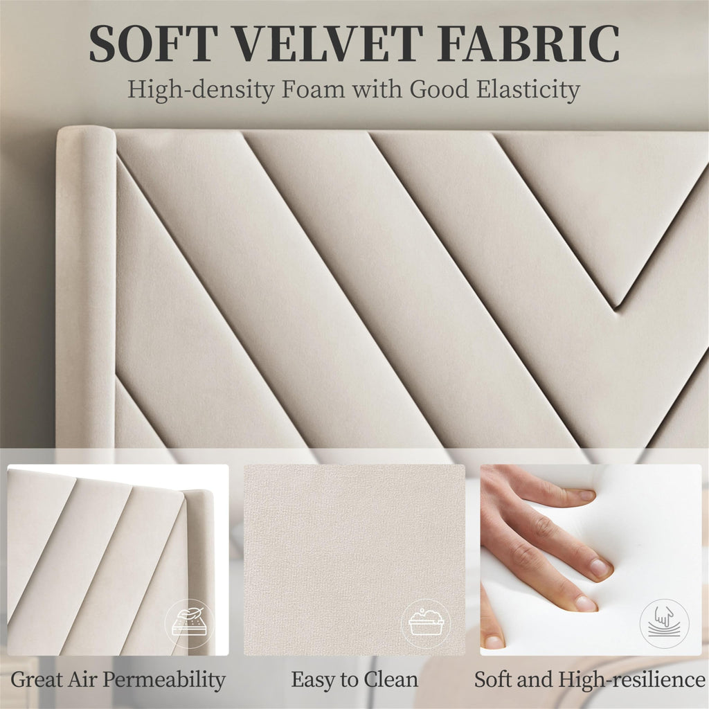 Queen Bed Frame with Tufted Headboard, Beige W8559