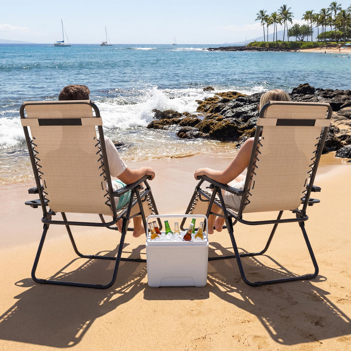 Set of 2 Adjustable Zero Gravity Lounge Chairs with Cup Holder Tray G665427