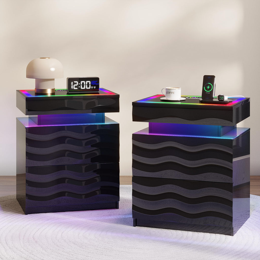 LED Night Stand Set 2 with Charging Station R57324