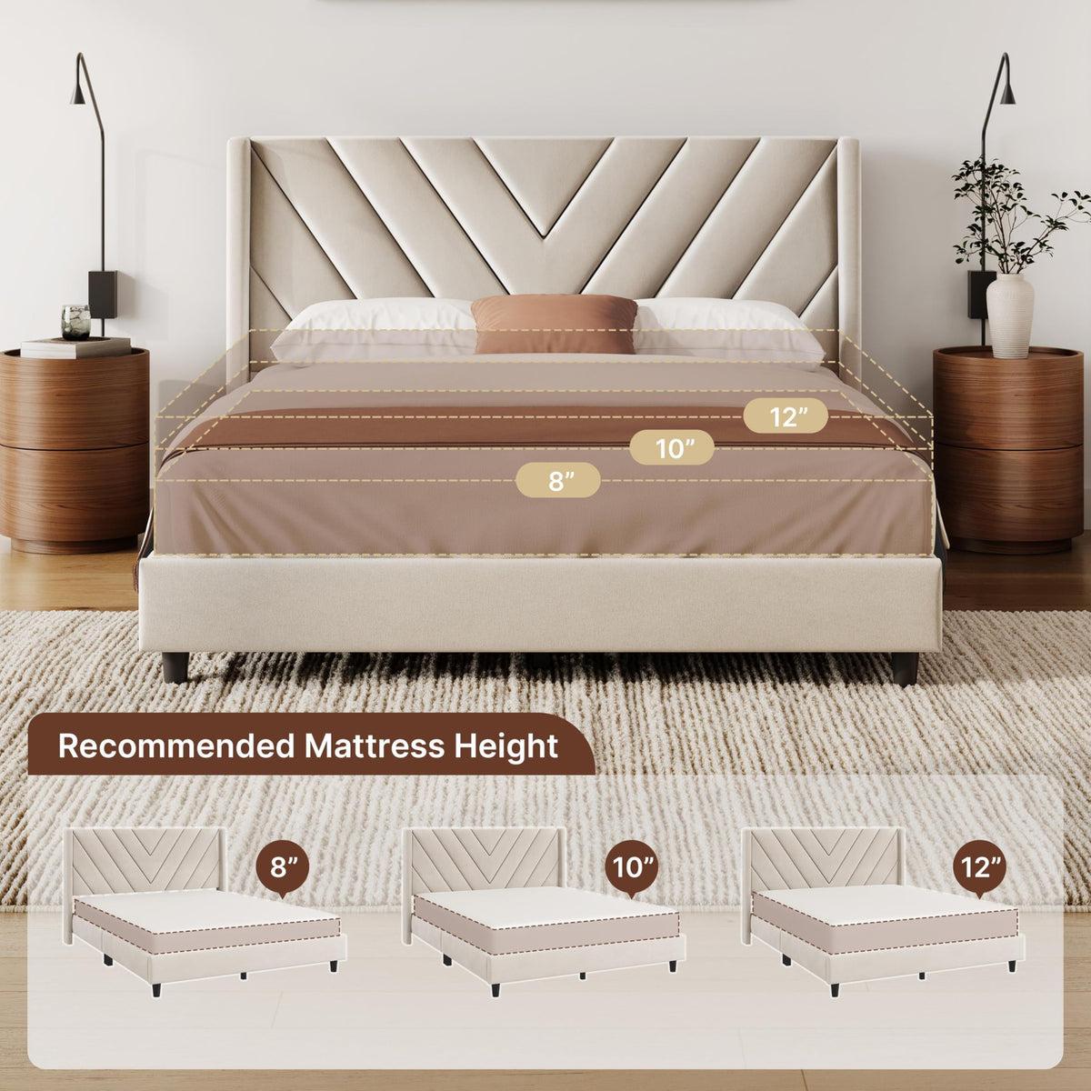 Queen Bed Frame with Tufted Headboard, Beige W8559