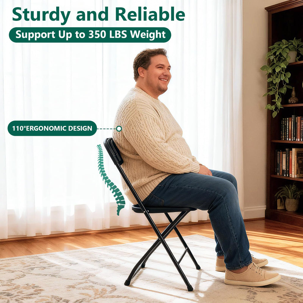 Black Plastic Folding Chairs, 10 Pack Steel Frame 350lbs Capacity M8852