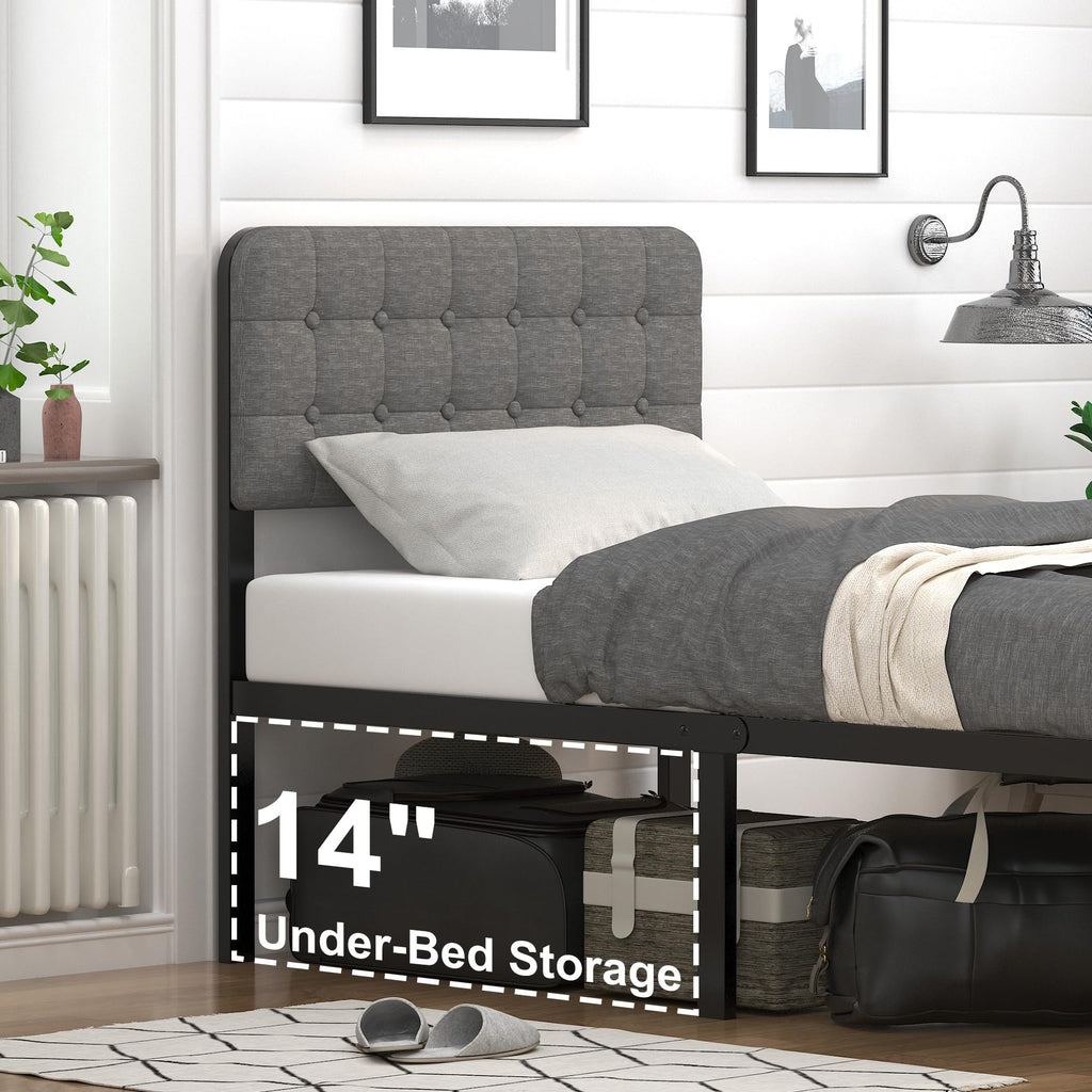 16 Inch Twin XL Upholstered Metal Bed Frame G885