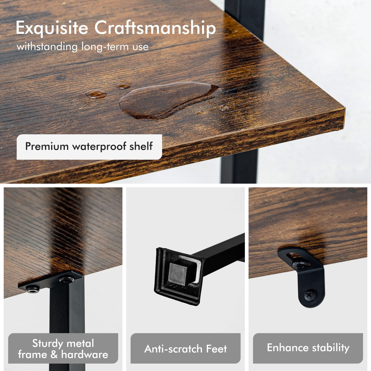 5-Tier Ladder Shelf Black Metal Frame Rustic Brown U271696