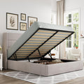 Queen Size Lift Up Storage Bed Frame Light Beige J411264
