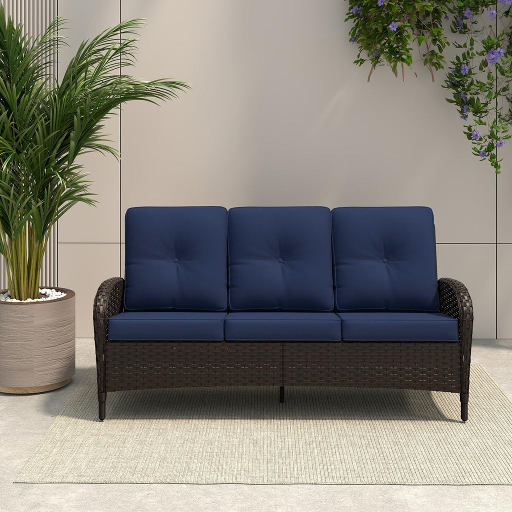 72" Wicker 3-seat Sofa with Cushions, PE Rattan & Steel Frame I12969