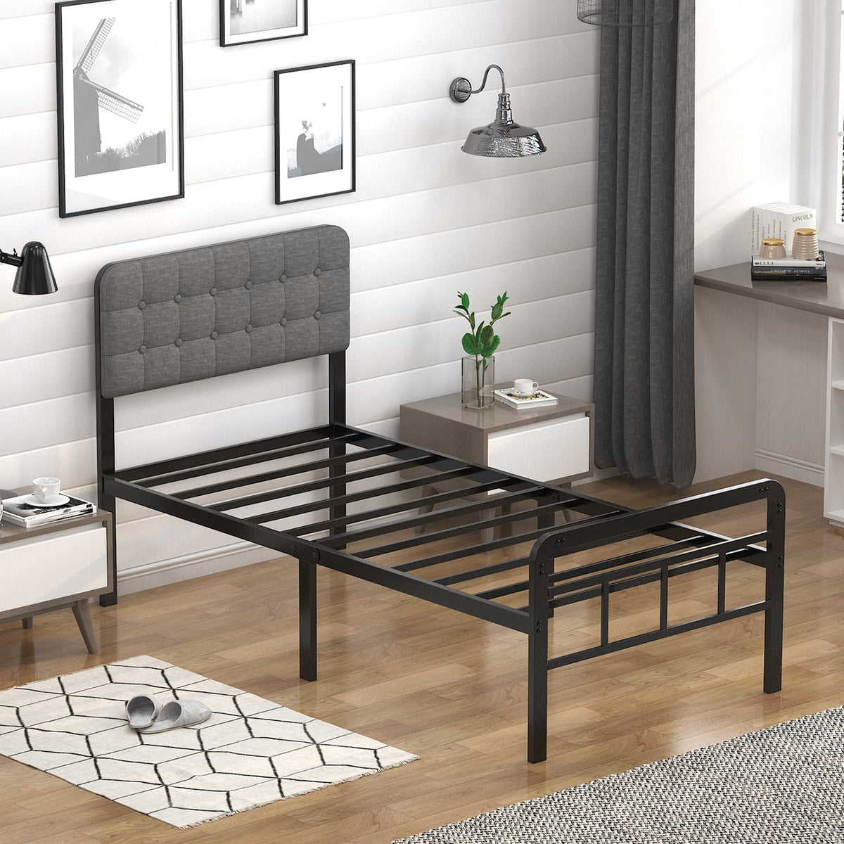 16 Inch Twin XL Upholstered Metal Bed Frame G885