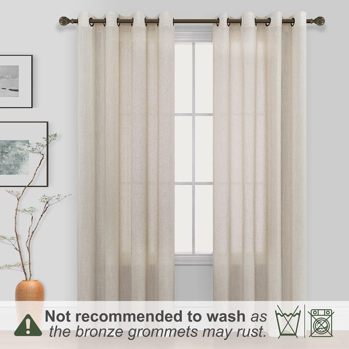 Beige Linen Curtains 2 Panels 84 Inches Long R2099
