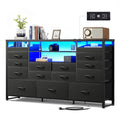 Black TV Stand with LED Lights & Charging Station, 15 Fabric Drawers X81430