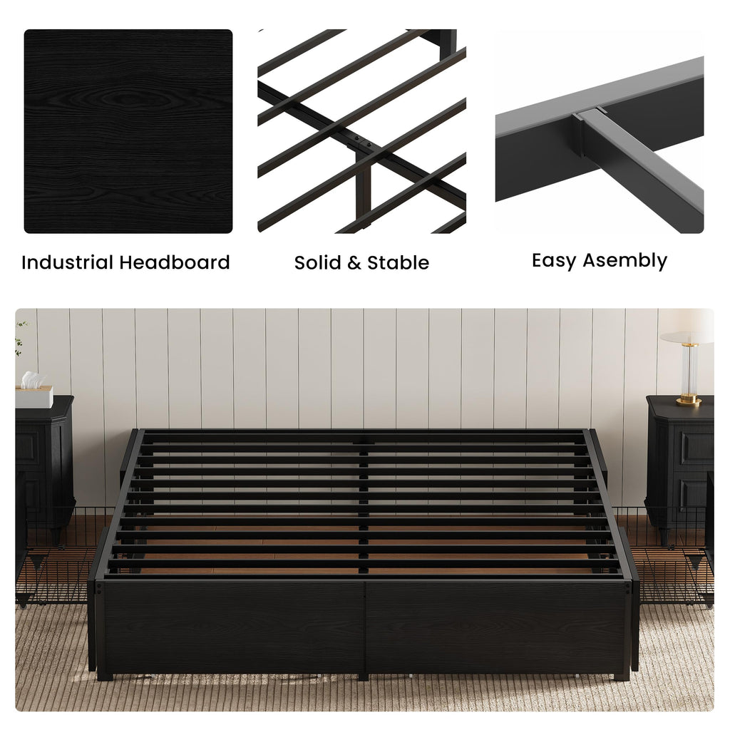 Queen Bed Frame with 4 Storage Drawers, Black R261