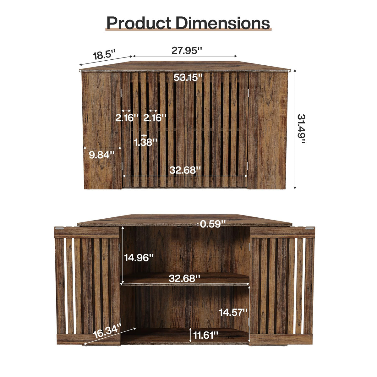 53" Farmhouse Corner TV Stand with Storage H941087