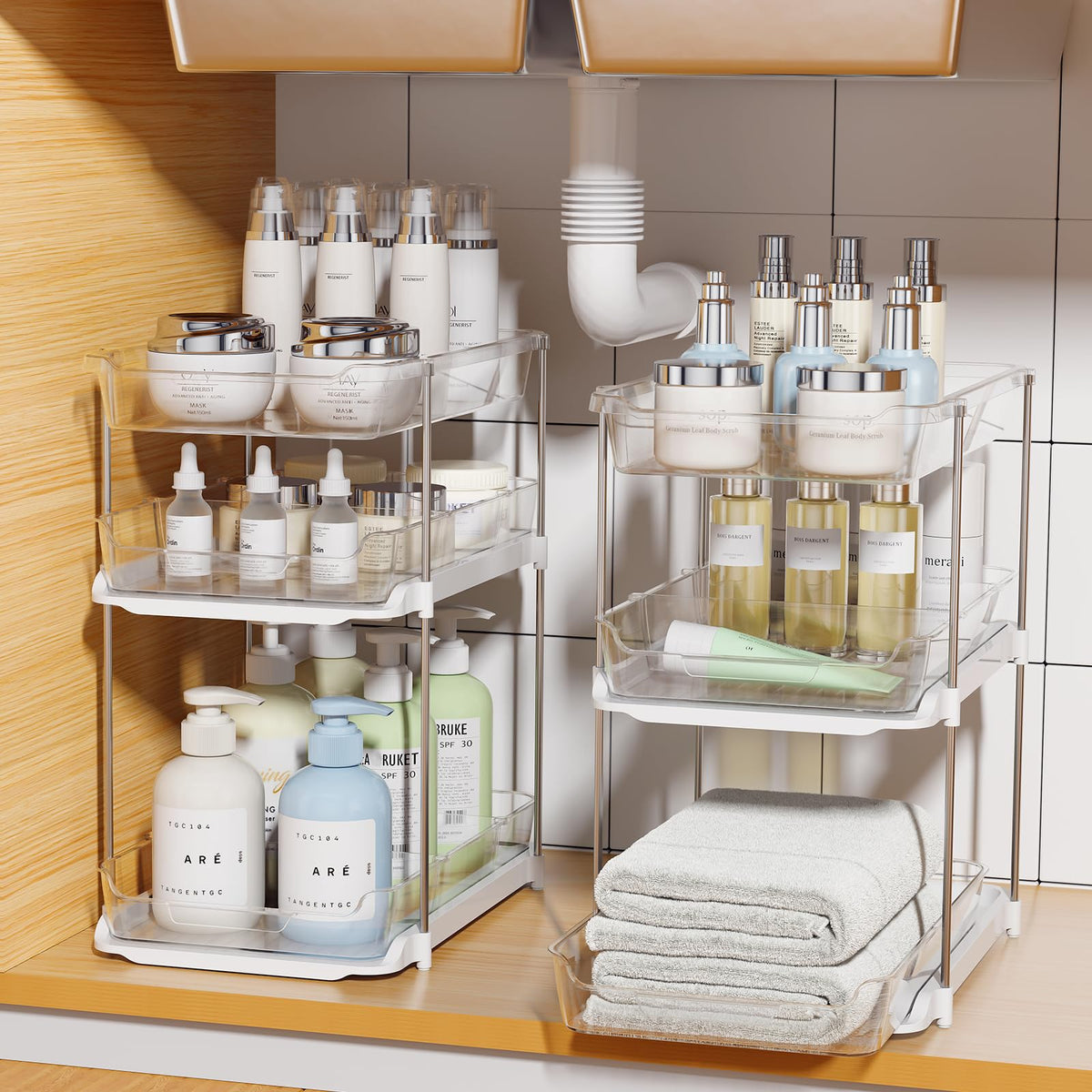 2 Sets of 3-Tier Under Sink Organizers and Storage U8960