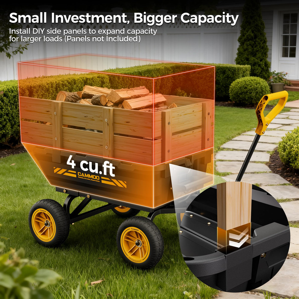 10-in No-Flat Tires Garden Dump Cart Wheelbarrow P324