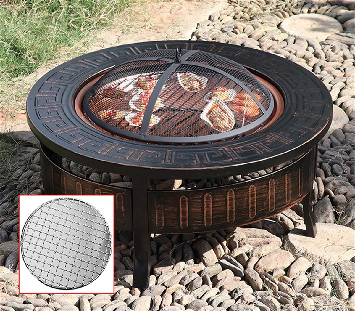 Wood-Burning Fire Pit Bowl with Spark Screen Z437273
