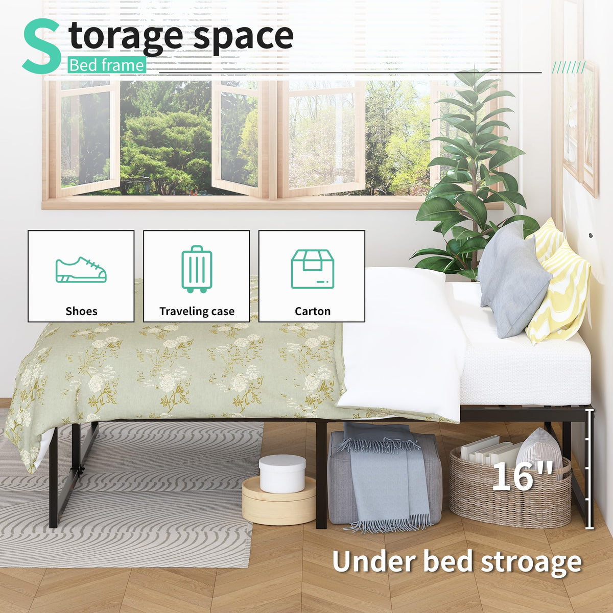 Queen Bed Frame 18 Inch with Steel Slat Support M1117