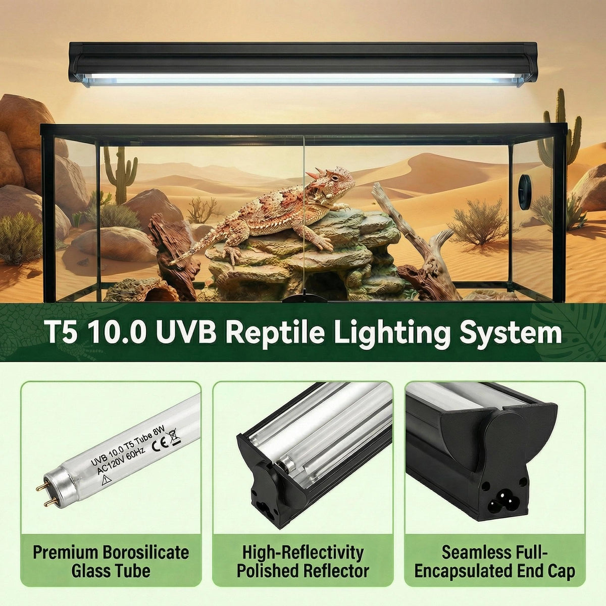 8W 10.0 12 Inch T5 UVB Reptile Light Fixture with Bulb B943407