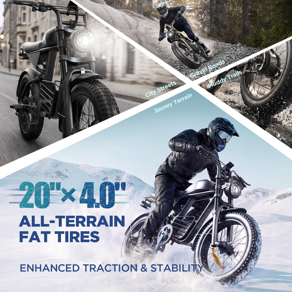 1000W Electric Bike 48V 15Ah 20" Fat Tire 7-Speed T580445