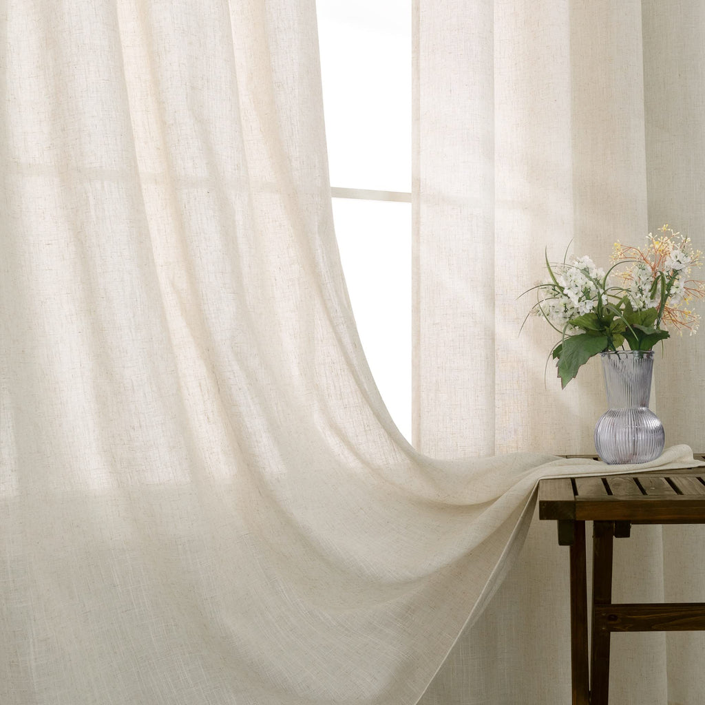 Beige Linen Curtains 2 Panels 84 Inches Long R2099