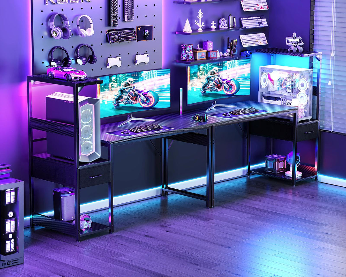 48'' Black Gaming Desk with LED Lights & CPU Stand V778438