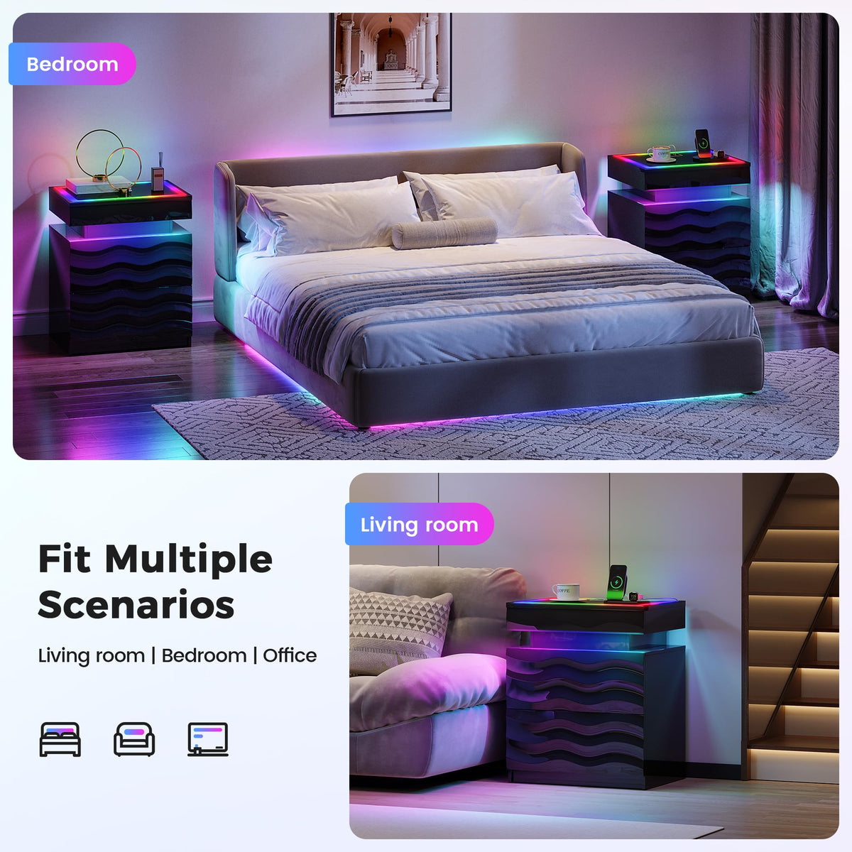 LED Night Stand Set 2 with Charging Station R57324