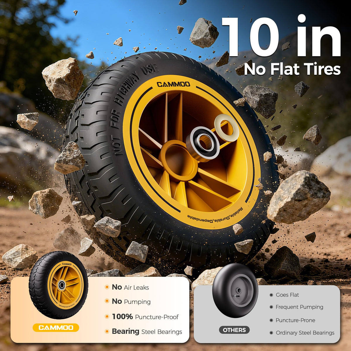 10-in No-Flat Tires Garden Dump Cart Wheelbarrow P324