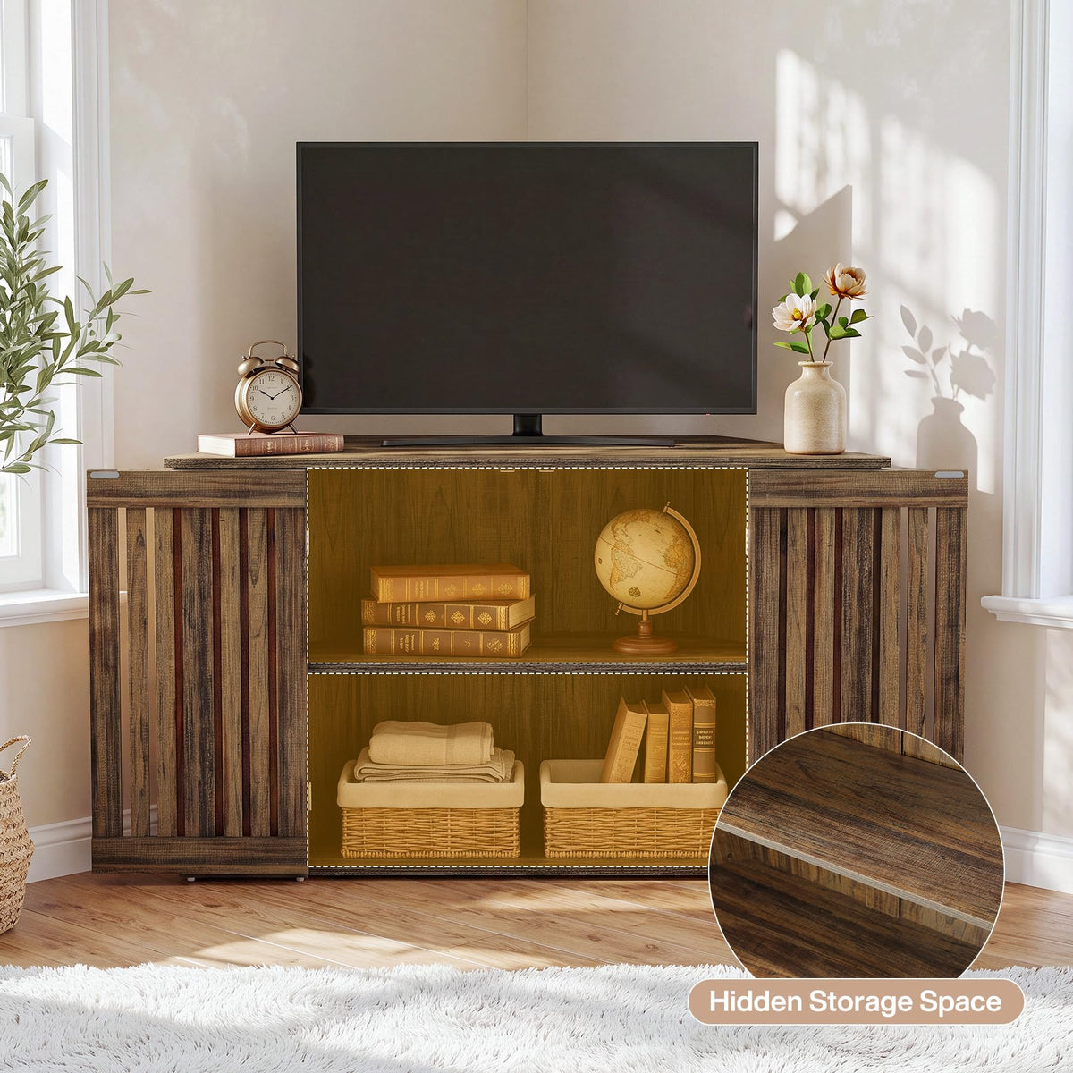 53" Farmhouse Corner TV Stand with Storage H941087