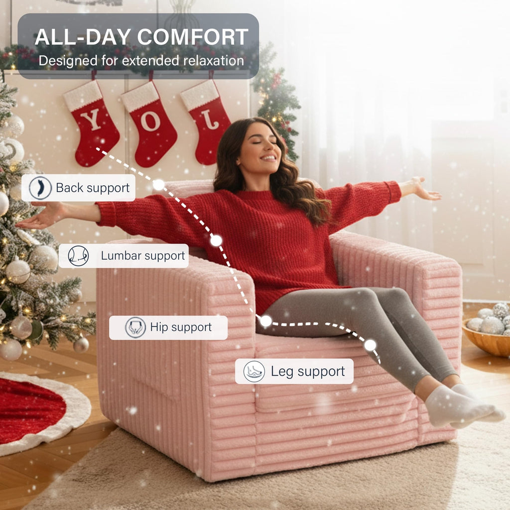 Pink Folding Sofa Bed with Ottoman S9104