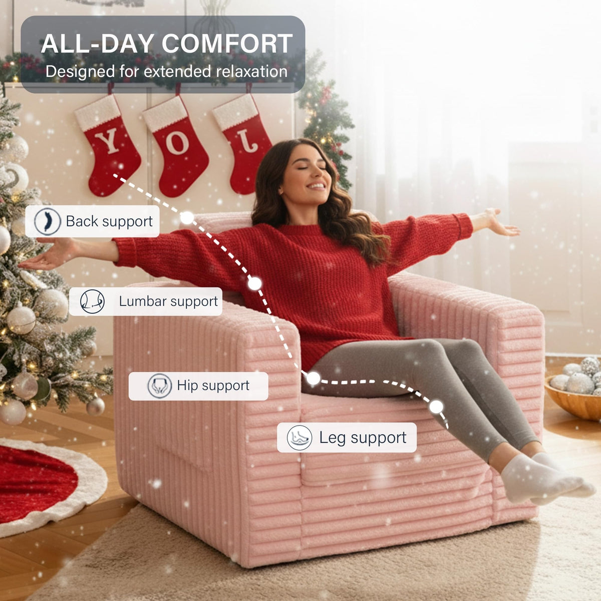 Pink Folding Sofa Bed with Ottoman S9104