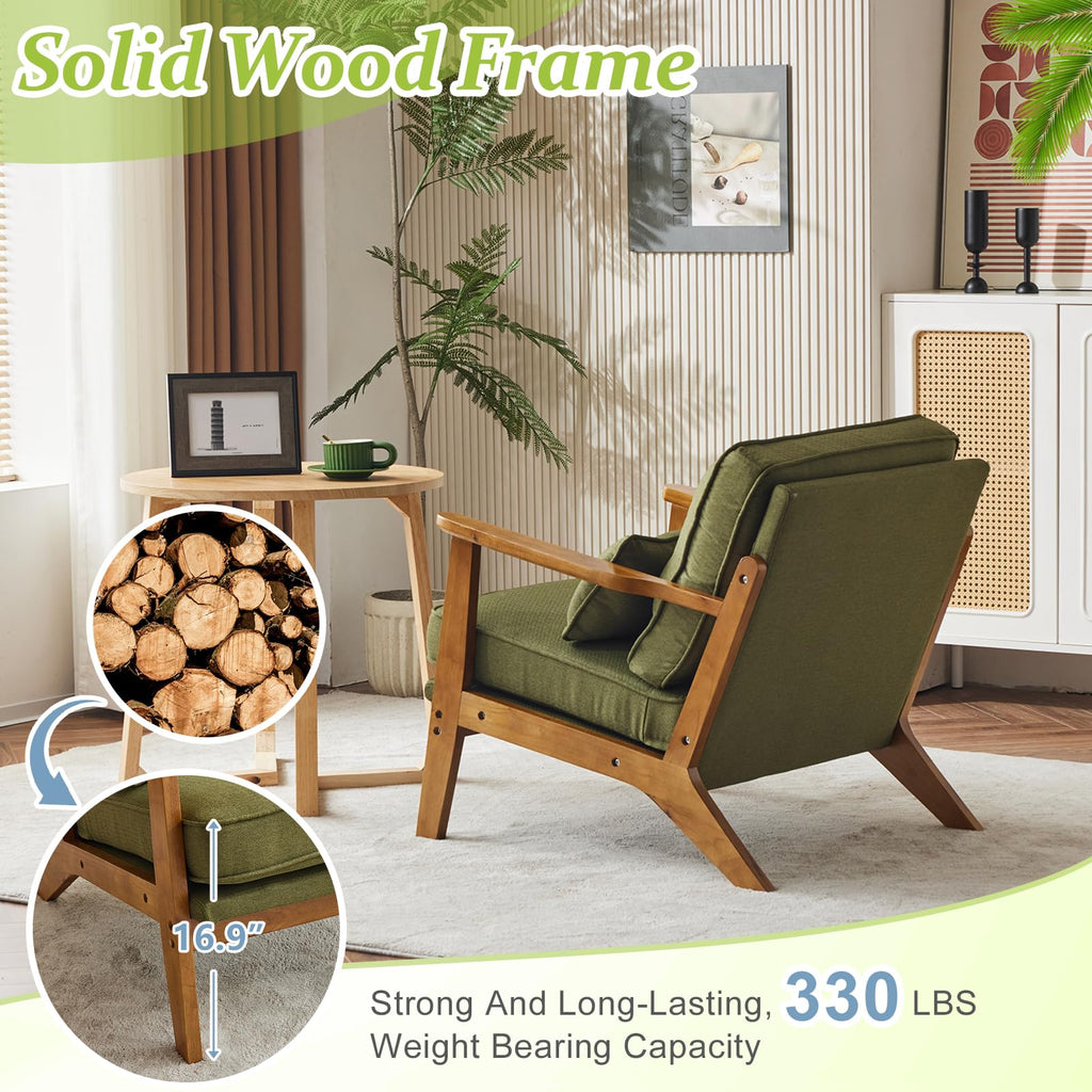 Green Linen Fabric Upholstered Accent Chair Set of 2 P407