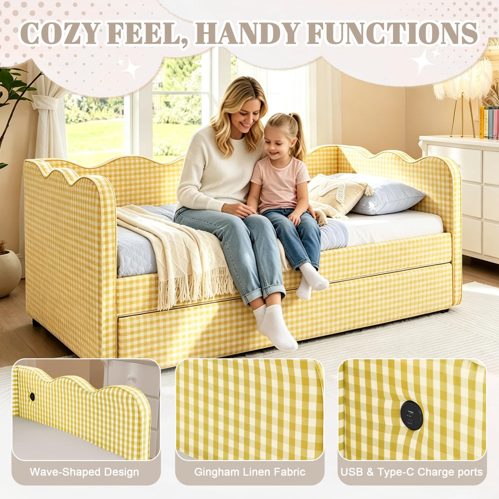Twin Size Linen Upholstered Daybed with Trundle V908569