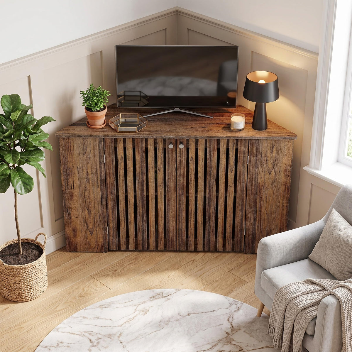 53" Farmhouse Corner TV Stand with Storage H941087