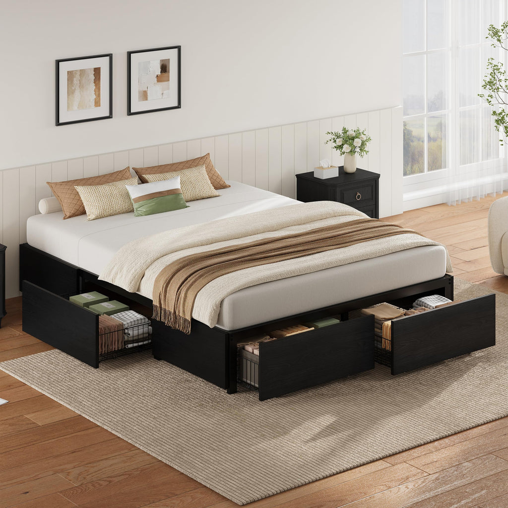 Queen Bed Frame with 4 Storage Drawers, Black R261