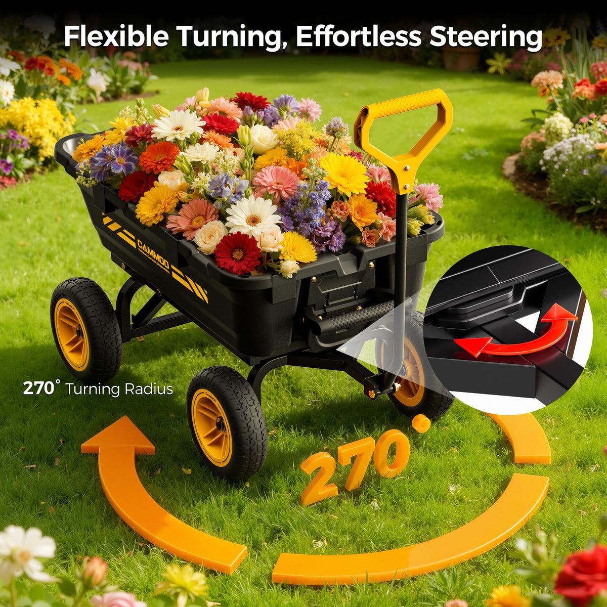 10-in No-Flat Tires Garden Dump Cart Wheelbarrow P324