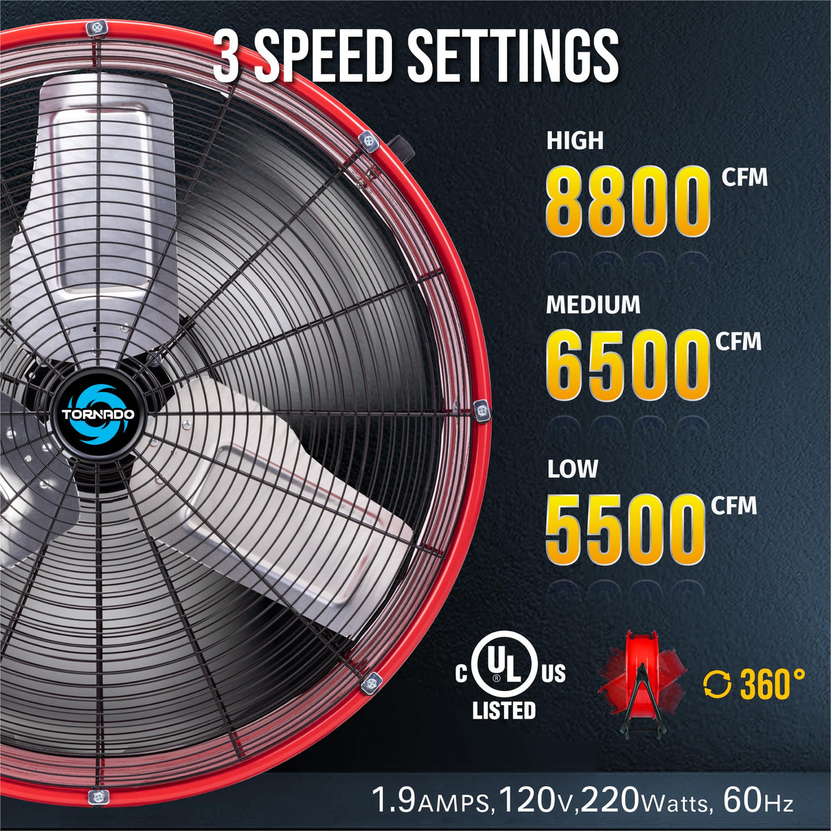 24 Inch High Velocity Tilt Metal Drum Fan 3 Speed 8800 CFM C75319