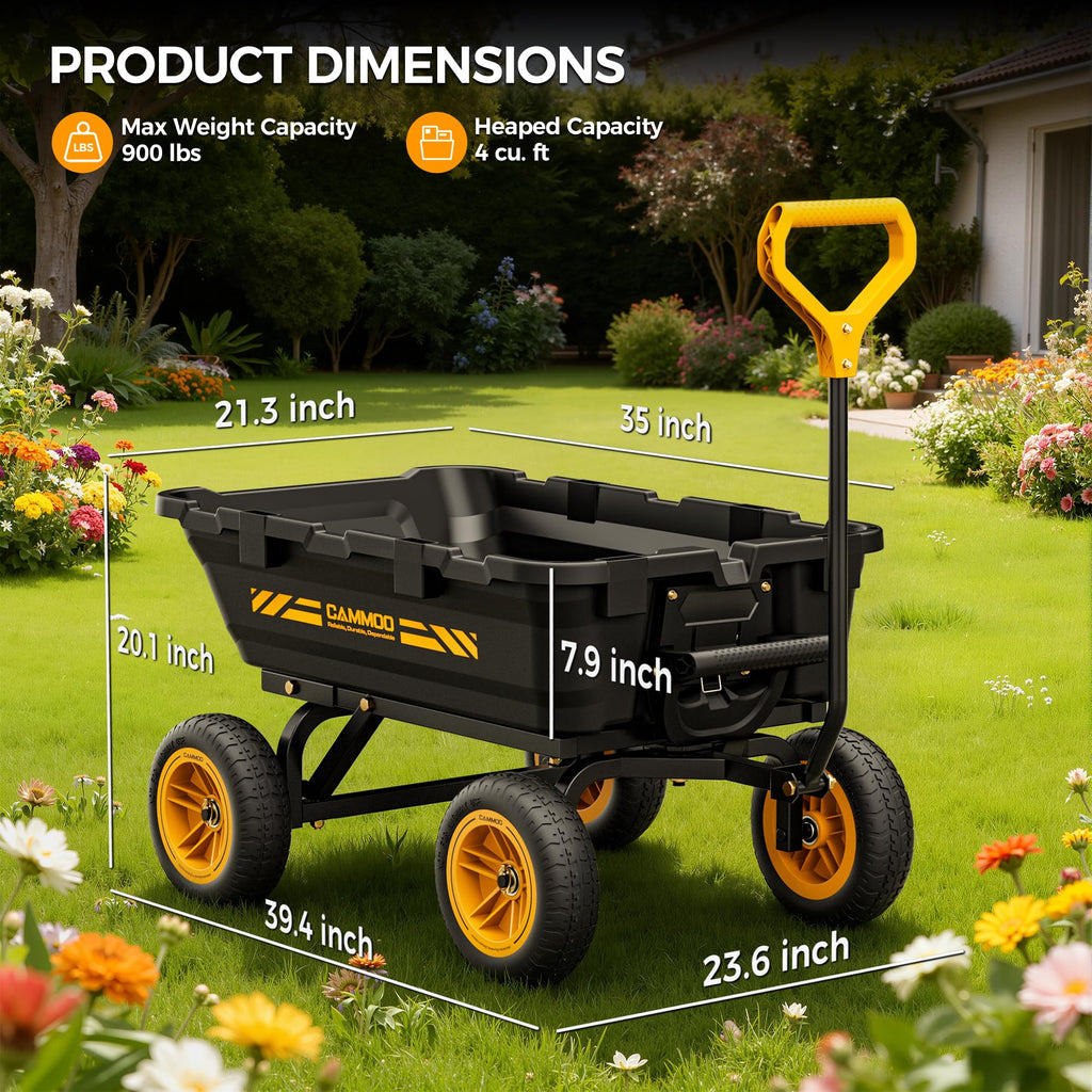 10-in No-Flat Tires Garden Dump Cart Wheelbarrow P324