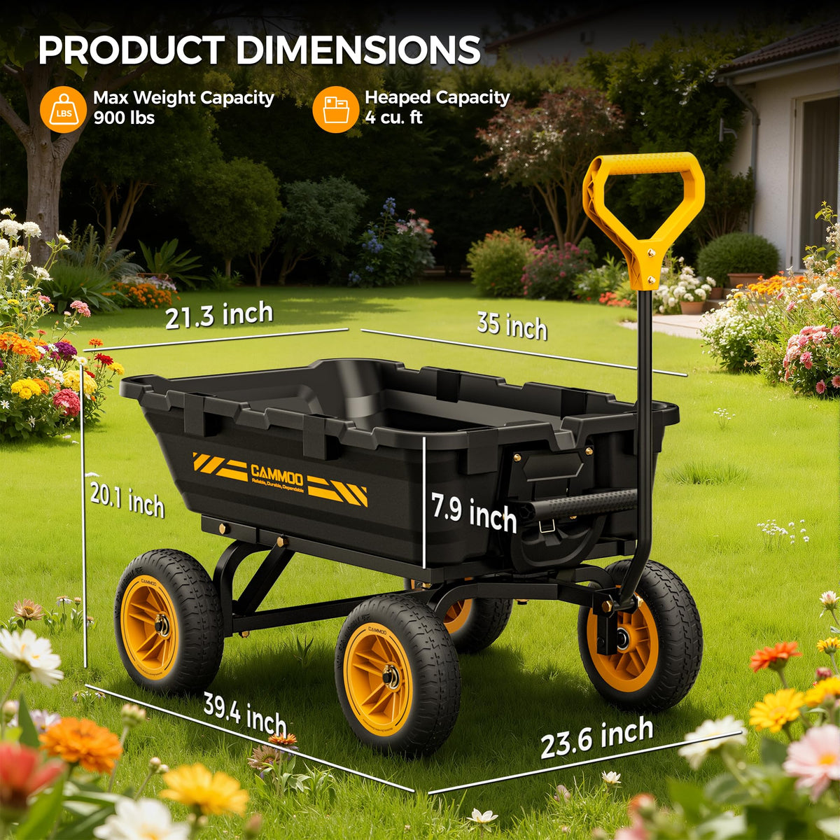 10-in No-Flat Tires Garden Dump Cart Wheelbarrow P324