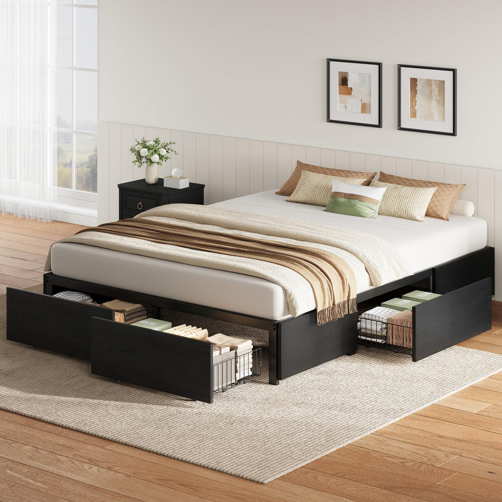 Queen Bed Frame with 4 Storage Drawers, Black R261