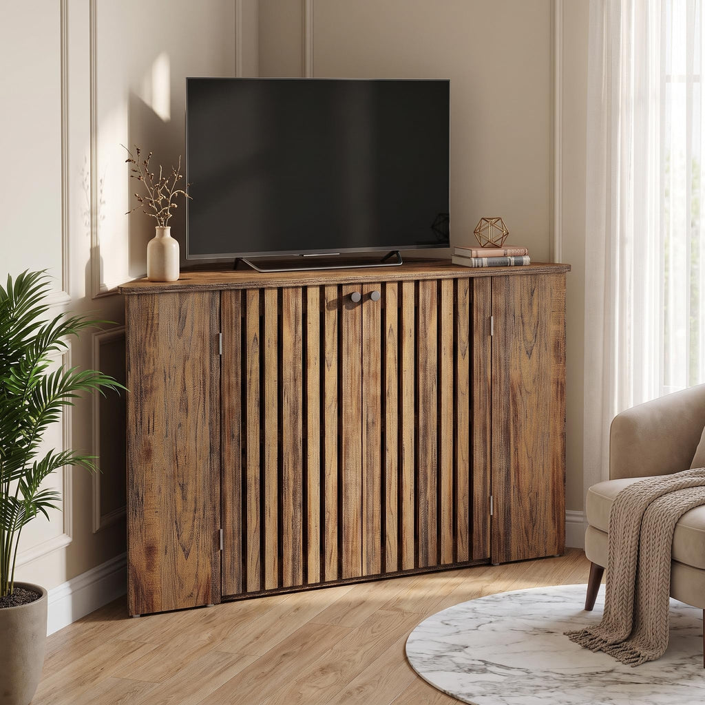53" Farmhouse Corner TV Stand with Storage H941087