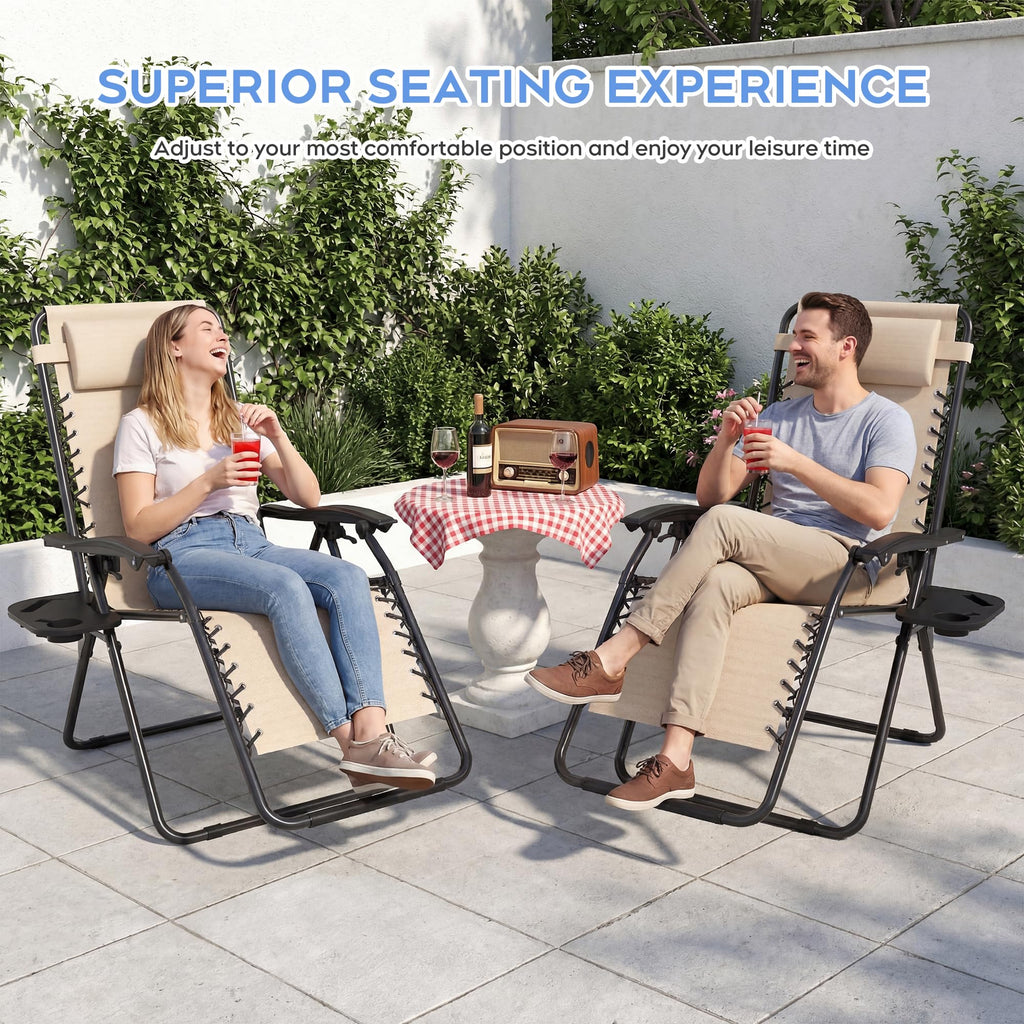 Set of 2 Adjustable Zero Gravity Lounge Chairs with Cup Holder Tray G665427