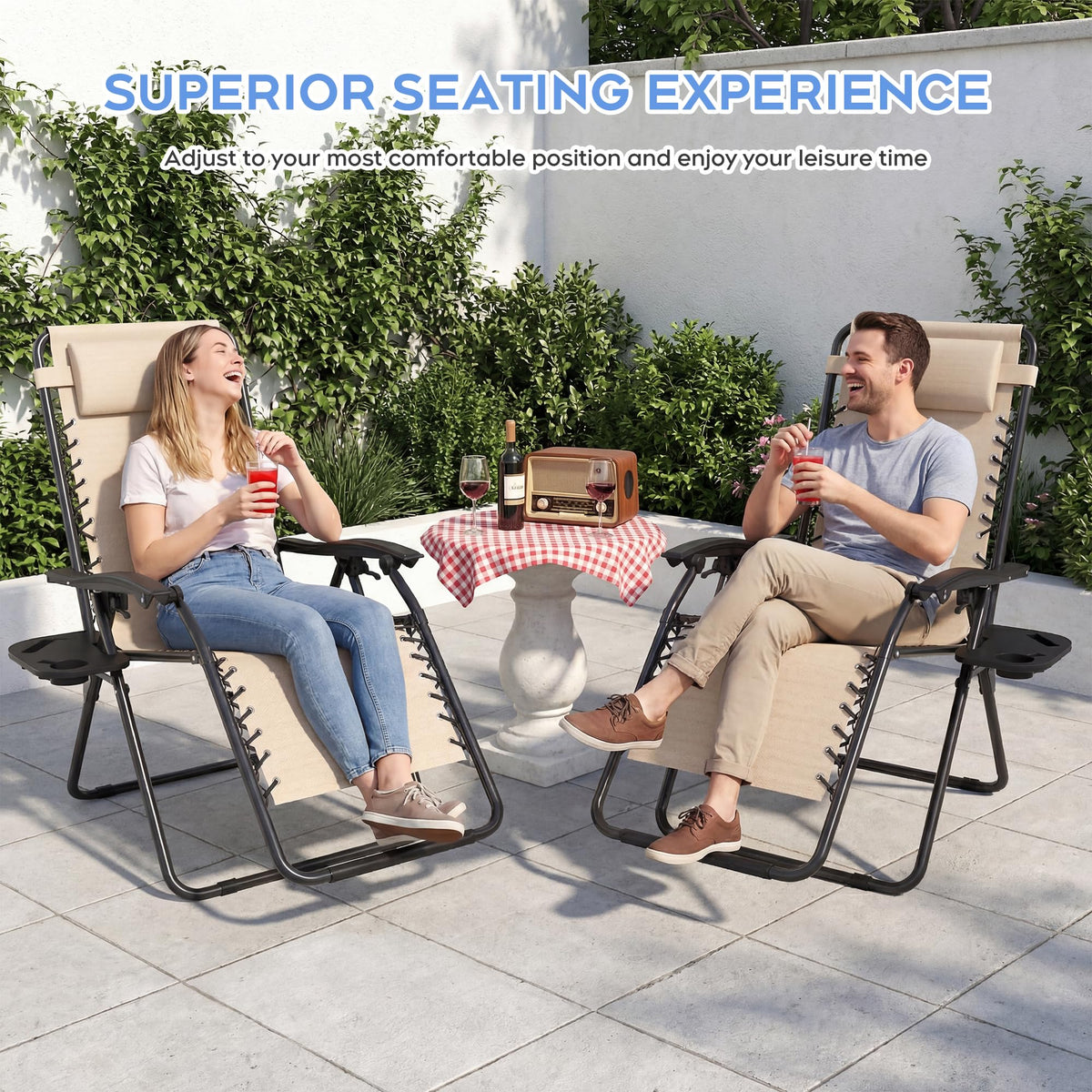 Set of 2 Adjustable Zero Gravity Lounge Chairs with Cup Holder Tray G665427